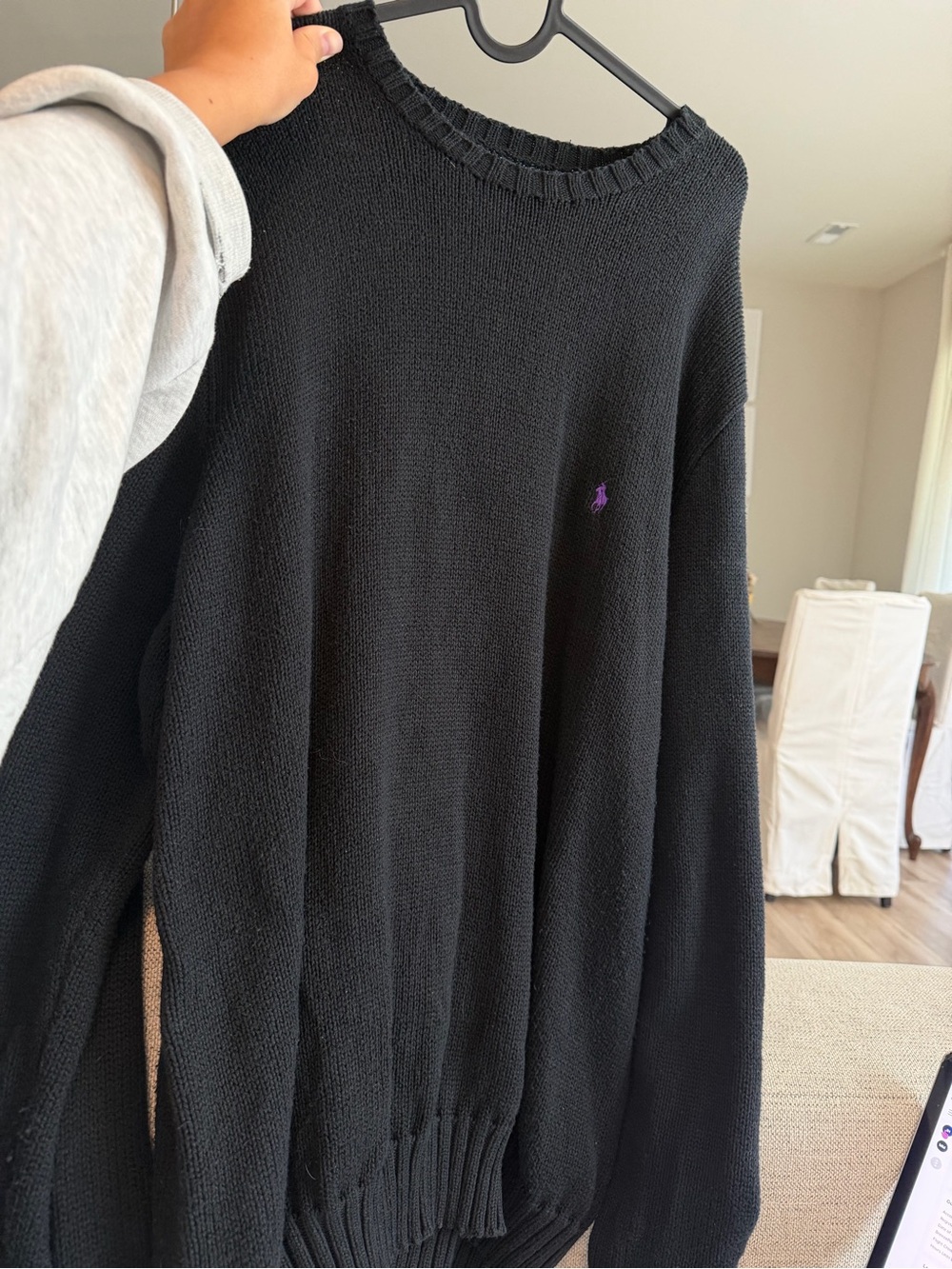 Polo by Ralph Lauren Black Crewneck Sweater with Purple Pony